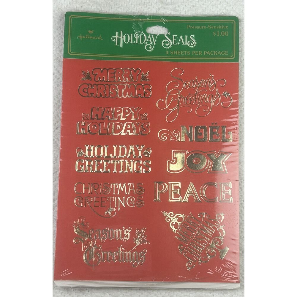NOS Sealed‎ Vintage Hallmark Holiday Gift Seals Stickers Gold Foil 1980s (1 Pkg)